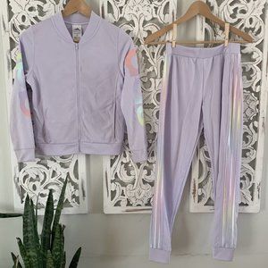 Adidas Lavender 2-Piece Set Jacket Pants Outfit Track Suit Girls Size Large 14